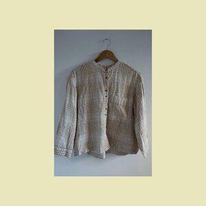 Everlane Linen Billow Blouse in Iced Coffee Grid